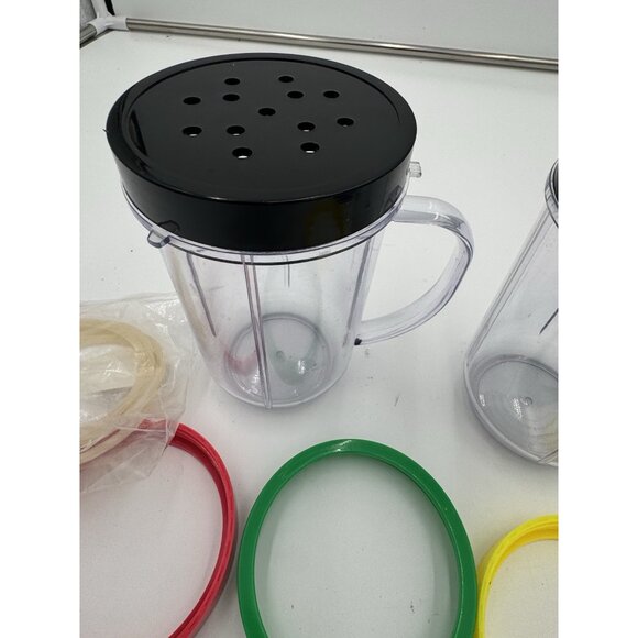 magic bullet 2 cups with handle , lids, multi color rings and seals NEW CONDITIO - Picture 5 of 11
